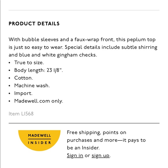 Madewell Bubble-Sleeve Peplum Top in Gingham Check - Picture 10 of 10